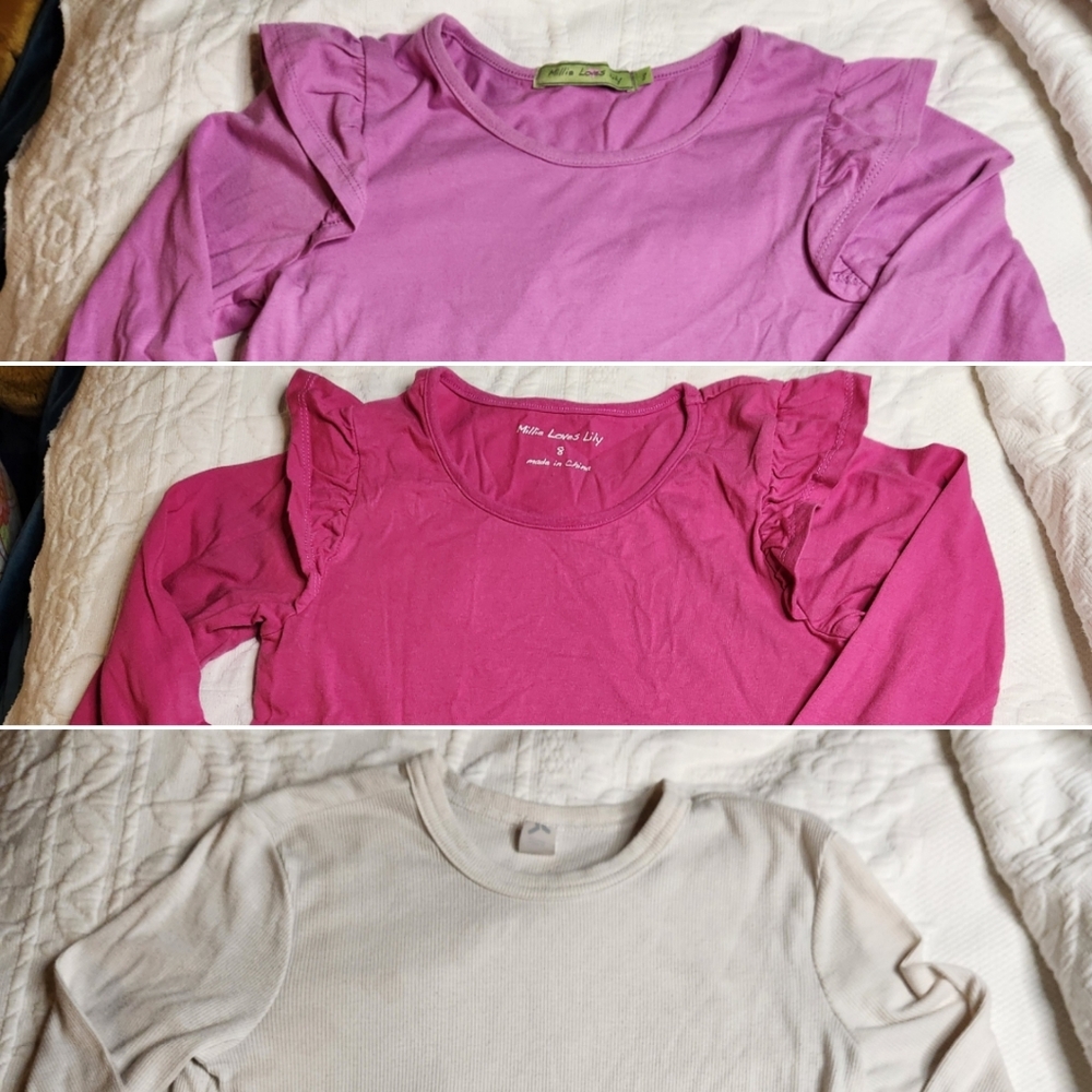 Girl's bundle of 3 tops Pink Ruffle Sleeve Tops & cream top size 8